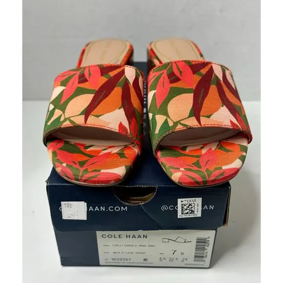 Cole Haan Women's Calli Single-Band Block-Heel Sandals Multi Leaf Print Size 7