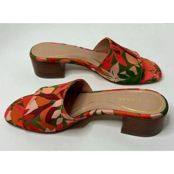 Cole Haan Women's Calli Single-Band Block-Heel Sandals Multi Leaf Print Size 7