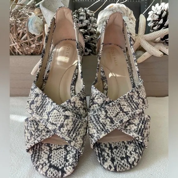 COLE HAAN Womens Modern Classics Lewis Snake Slip On Dress Sandals Shoes
