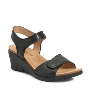 Comfortiva Black Leather Abria Wedge Strap Sandals
