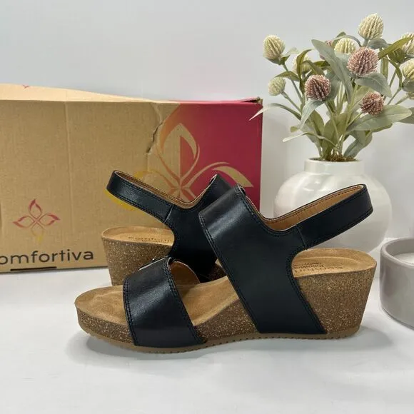 Comfortiva Erlina Wedge Sandals Black CT0049501 Slingback Buckle Women's US 8