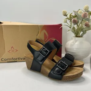 Comfortiva Erlina Wedge Sandals Black CT0049501 Slingback Buckle Women's US 8