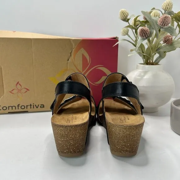 Comfortiva Erlina Wedge Sandals Black CT0049501 Slingback Buckle Women's US 8