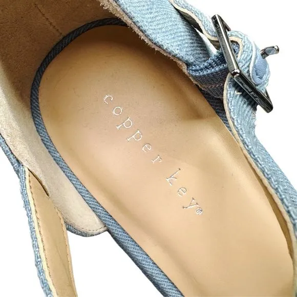 Copper Key Picnic Denim Platform Sandals - Size 10