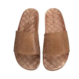 COPY - Madden Girl Jello Jelly Slides Sandals 9 Blush Bronze Glitter Stones Bli…