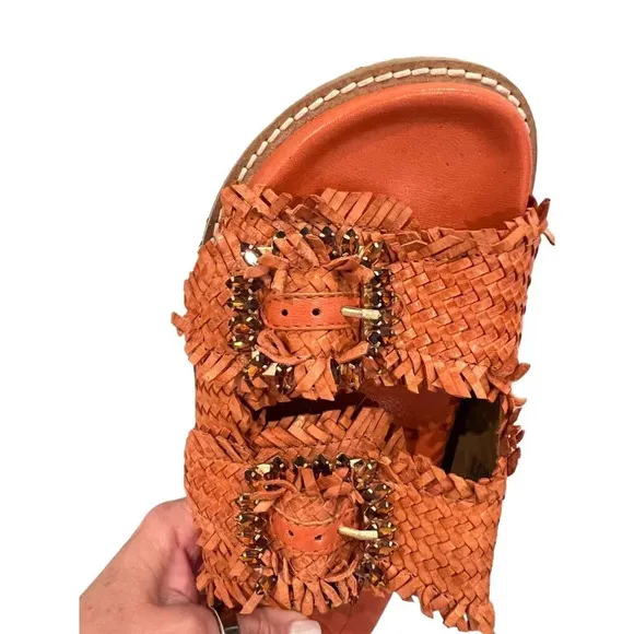 Coral Blue Orange Woven leather jeweled SandalNWOT - 8