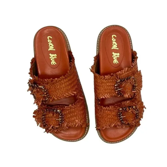 Coral Blue Orange Woven leather jeweled SandalNWOT - 8