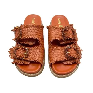 Coral Blue Orange Woven leather jeweled SandalNWOT - 8