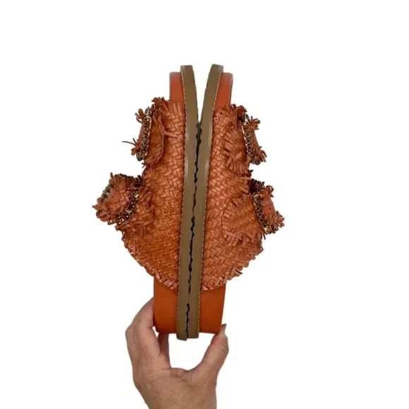 Coral Blue Orange Woven leather jeweled SandalNWOT - 8