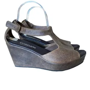 Cordani Brown Distressed Leather Wedge Sandals size 39 size 8.5