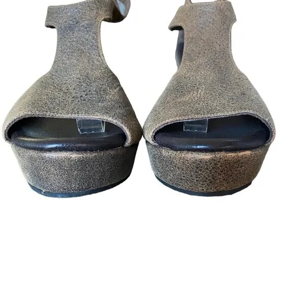 Cordani Brown Distressed Leather Wedge Sandals size 39 size 8.5
