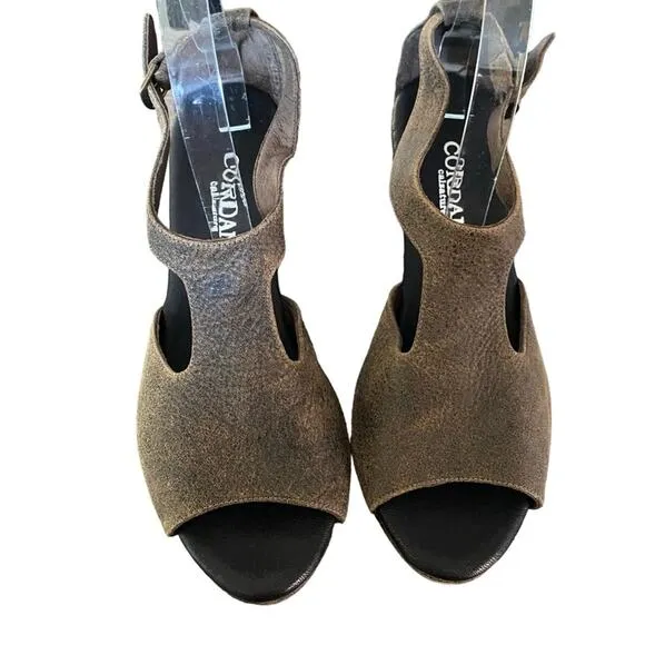 Cordani Brown Distressed Leather Wedge Sandals size 39 size 8.5