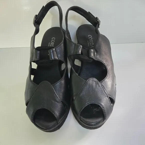 Cordani Retro Black Leather Peep Toe Sling Back Sandals Size 37