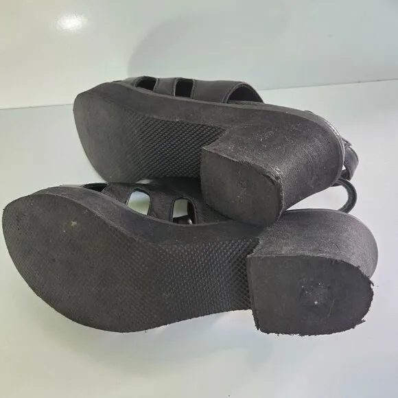 Cordani Retro Black Leather Peep Toe Sling Back Sandals Size 37