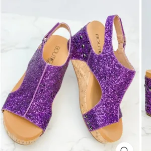 Corkeys Purple Glitter Women's Wedge Sandals. NWOB. NEVER WORN!