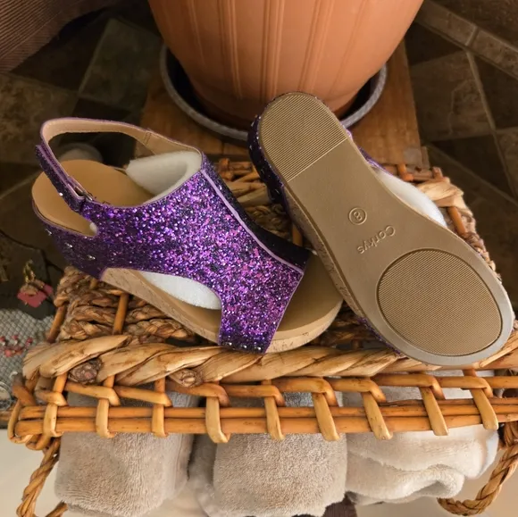 Corkeys Purple Glitter Women's Wedge Sandals. NWOB. NEVER WORN!