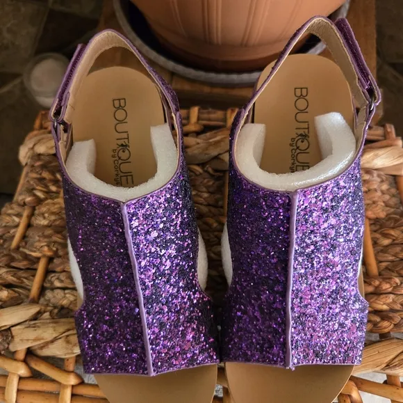 Corkeys Purple Glitter Women's Wedge Sandals. NWOB. NEVER WORN!