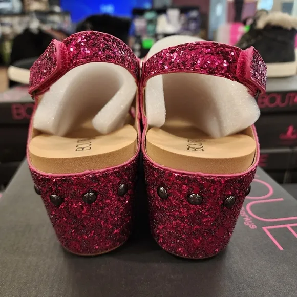 CORKYS Carley Glitter Peep Toe Wedge Sandals Fuchsia Pink 8-11 NWT