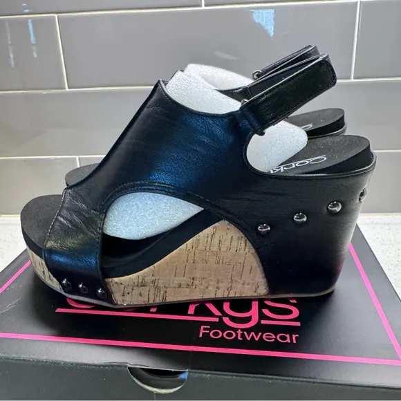 Corkys Tiffanie Smooth Black Wedge Sandals - NWT/NIB