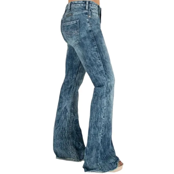 COWGIRL TUFF &quot;C. Breeze&quot; flares wide leg jeans acid wash bell bottoms 30R 30x33L