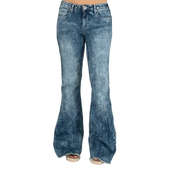 COWGIRL TUFF &quot;C. Breeze&quot; flares wide leg jeans acid wash bell bottoms 30R 30x33L