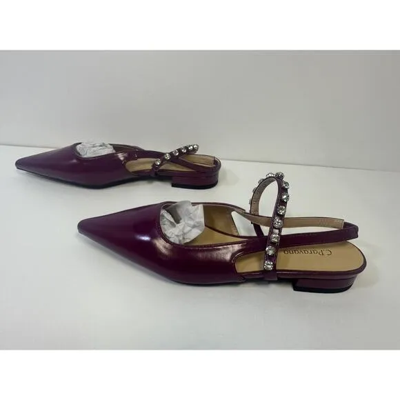 C.Paravano EU 37 US 5.5 Flats | Pointed Toe Sandal Slingback Purple Rhinestones