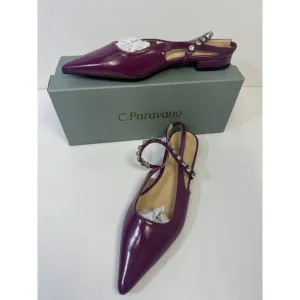 C.Paravano EU 37 US 5.5 Flats | Pointed Toe Sandal Slingback Purple Rhinestones