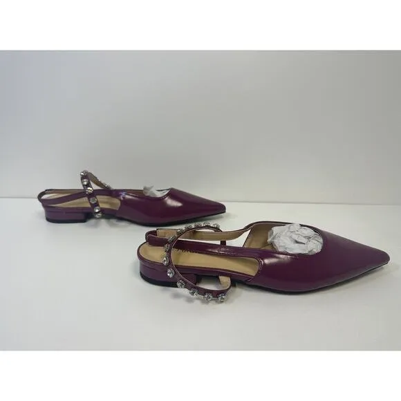 C.Paravano EU 37 US 5.5 Flats | Pointed Toe Sandal Slingback Purple Rhinestones