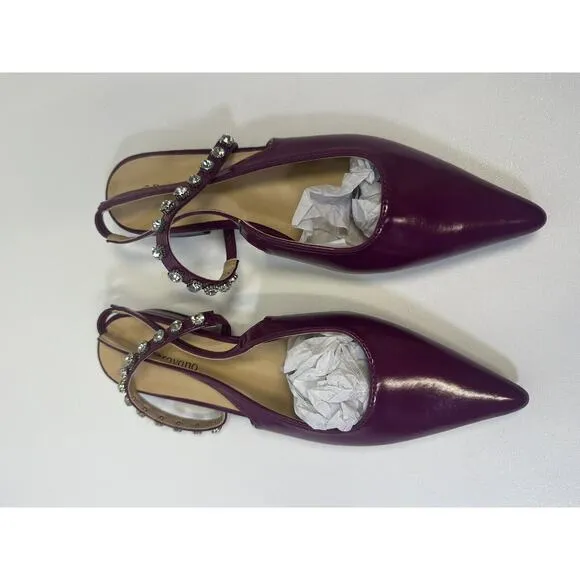 C.Paravano EU 37 US 5.5 Flats | Pointed Toe Sandal Slingback Purple Rhinestones