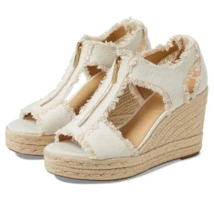 Cream Canvas Wedge Sandals with Ankle Strap MICHAEL KORS
