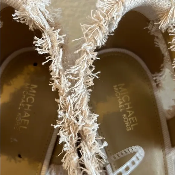 Cream Canvas Wedge Sandals with Ankle Strap MICHAEL KORS