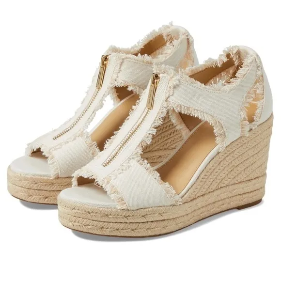 Cream Canvas Wedge Sandals with Ankle Strap MICHAEL KORS