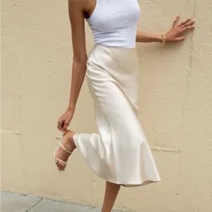 Cream satin midi skirt