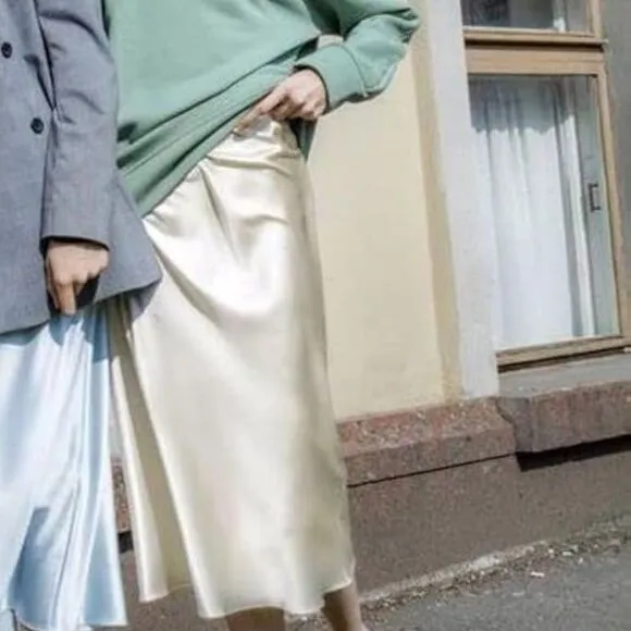 Cream satin midi skirt