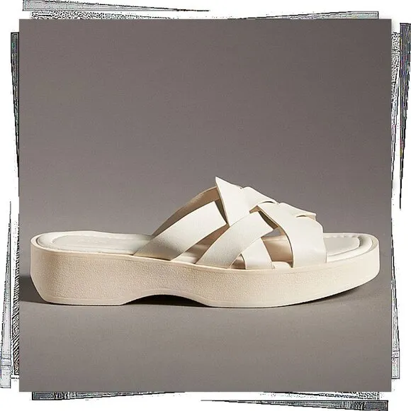 Cream Woven Leather Slide Sandals (EU 38/ US 7 - 7.5) by Pilcro