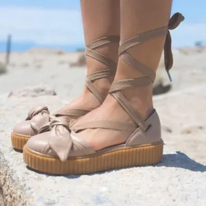 Creeper Platform Sandals with bow by Fenty Oatmeal Tan Size 9