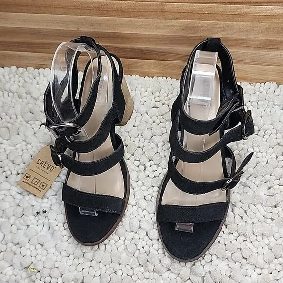 CREVO MACER STRAPPY BUCKLE BLACK SANDALS SIZE 7 NWOB MADE IN INDIA