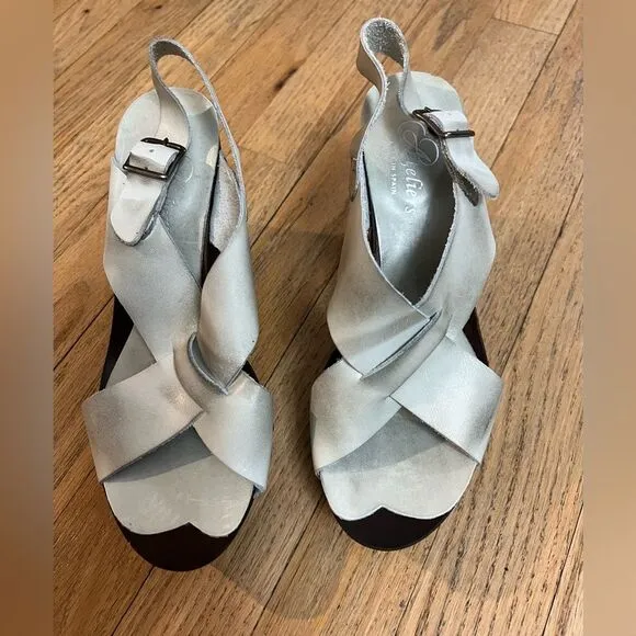 Cris Cross distress leather platform wedge sandals