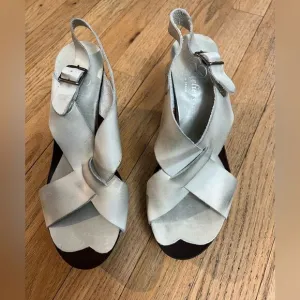 Cris Cross distress leather platform wedge sandals