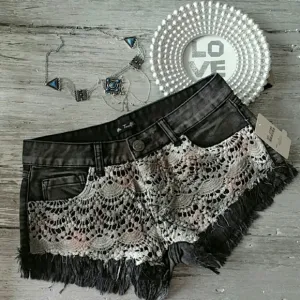 Crochet Denim Shorts