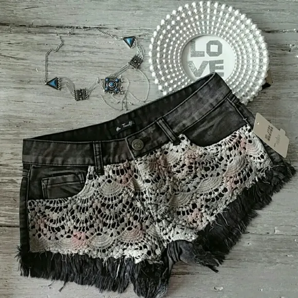 Crochet Denim Shorts