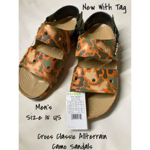 Crocs Classic Allterrain Camo Sandals Orange/Green  Men Size 15 New With Tag