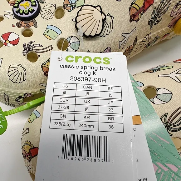 Crocs Classic Spring Break Vacation Beach Pool Party Girl Clog Sandals Junior 5