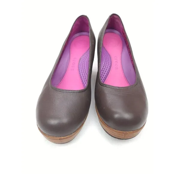 Crocs Leigh Sandals Women's 6 Brown Platform Ballet Wedge Heel