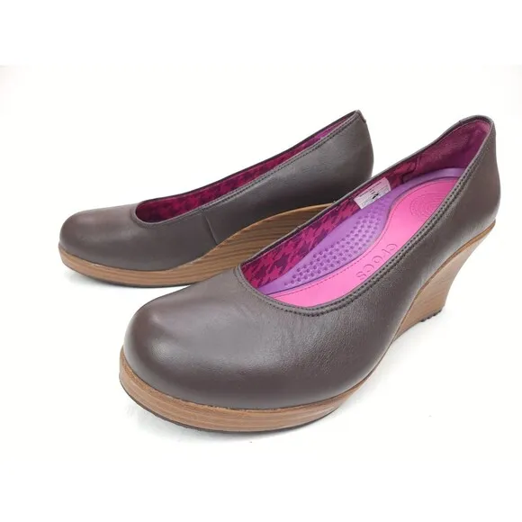 Crocs Leigh Sandals Women's 6 Brown Platform Ballet Wedge Heel
