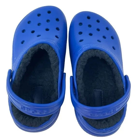 Crocs little boys Size 12 Classic comfy fur Lined Clog Sandals Blue Excellent