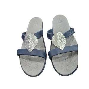 Crocs Sanrah Hammered Tear Drop Sandal Women's Size 10 Navy Silver Slide-On Rare
