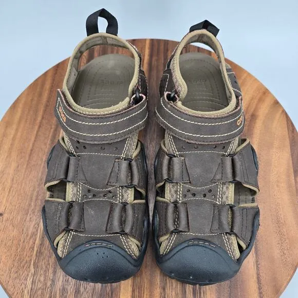 Crocs Swiftwater Fisherman Sandals Mens 8 Brown Leather Adjustable Strap Outdoor