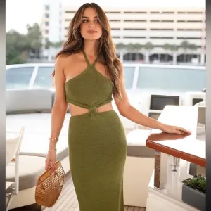 Cult Gaia | Cameron Midi Knit Cut Out Halter Dress In Green Size: XS