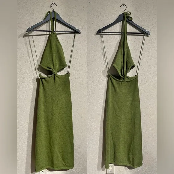 Cult Gaia | Cameron Midi Knit Cut Out Halter Dress In Green Size: XS